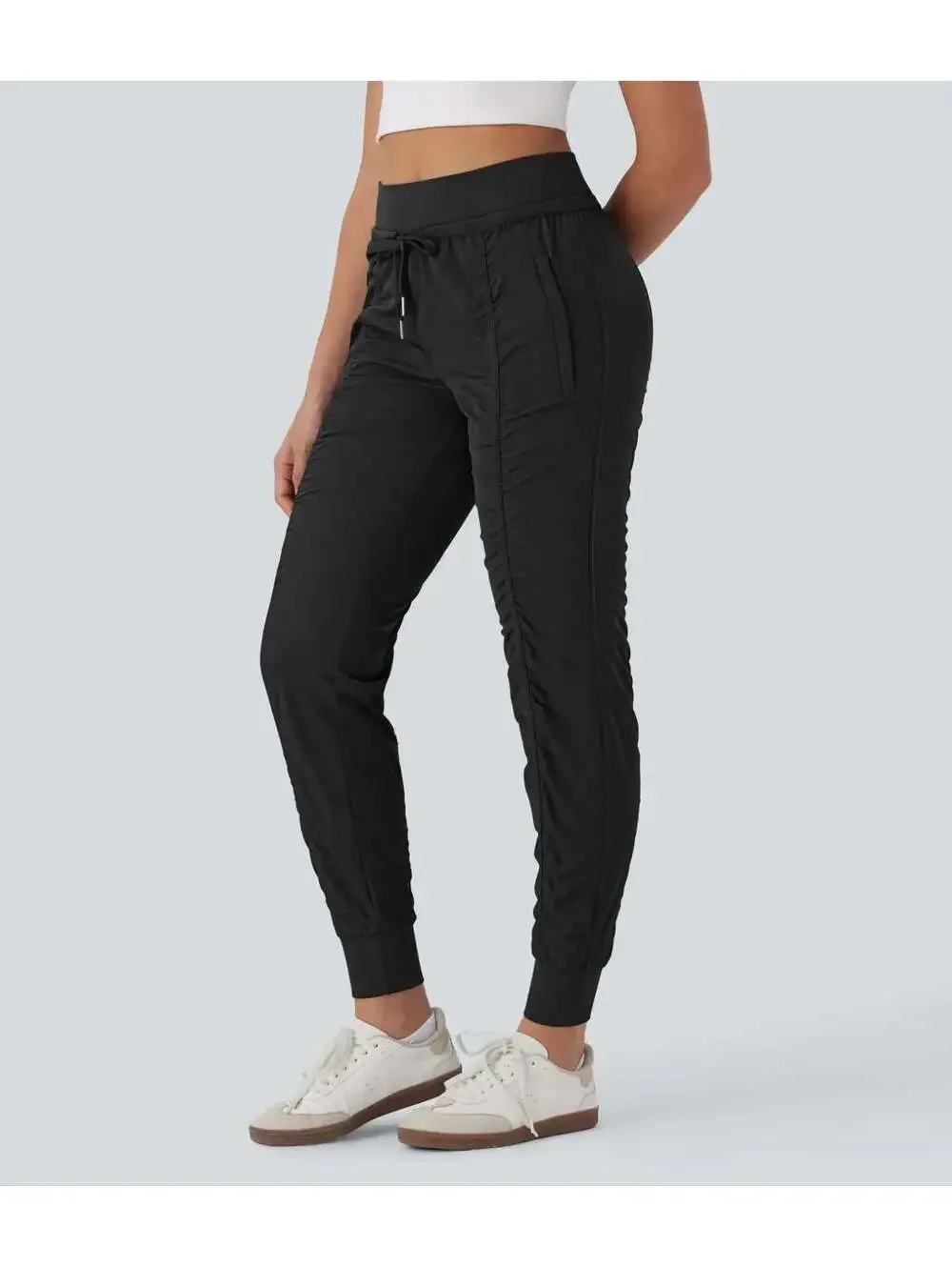Halara High Waisted Tapered Travel Joggers Side Zip Pockets Black Size Small